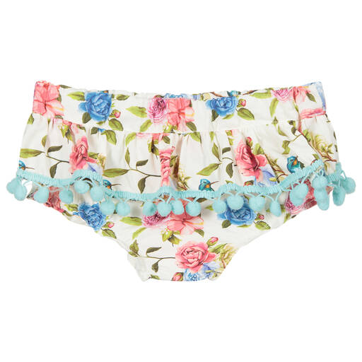 Phi Clothing-Girls Ivory Floral Cotton Bloomer Shorts | Childrensalon Outlet