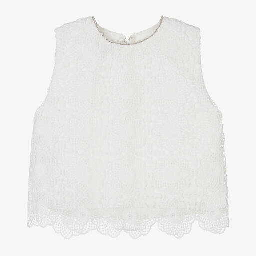 Phi Clothing-Girls Ivory Guipure Lace & Diamanté Top | Childrensalon Outlet