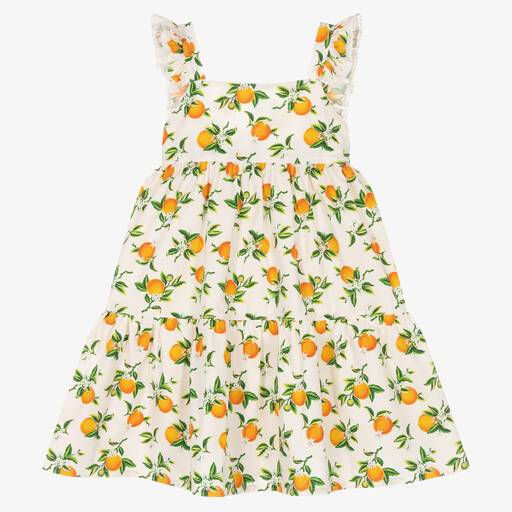 Phi Clothing-Girls Ivory & Orange Cotton Dress | Childrensalon Outlet