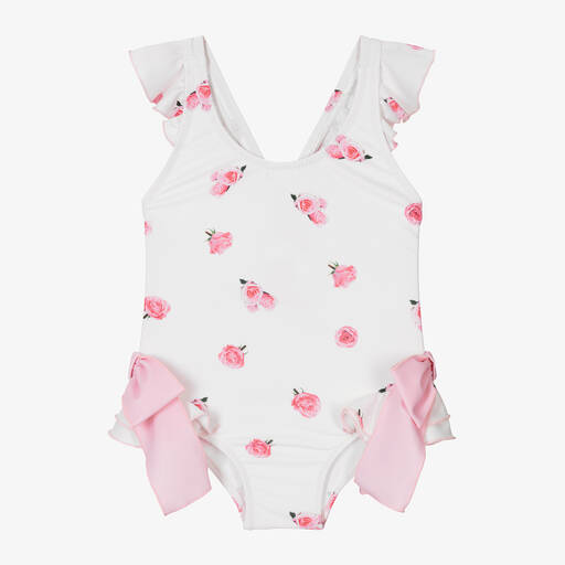 Phi Clothing-Girls Ivory & Pink Rose Swimsuit | Childrensalon Outlet