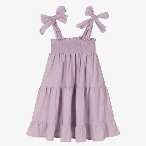 Phi Clothing-Robe lilas en coton plumetis fille | Childrensalon Outlet