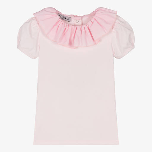 Phi Clothing-Girls Pale Pink Cotton Ruffle T-Shirt | Childrensalon Outlet