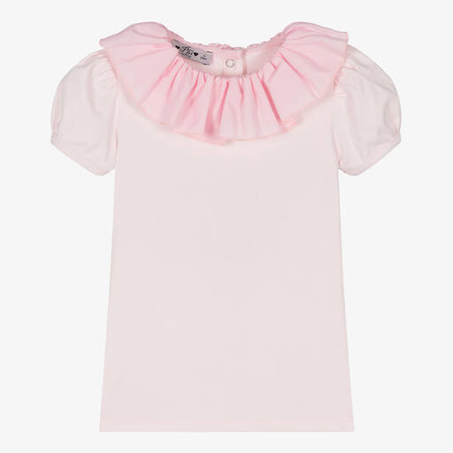 Phi Clothing-تيشيرت قطن مزين بكشكش لون زهري للبنات | Childrensalon Outlet