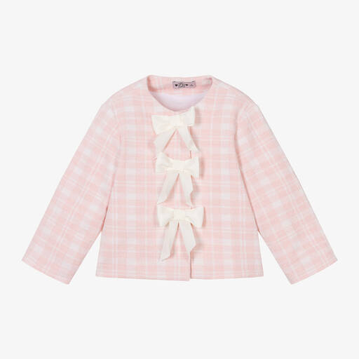 Phi Clothing-جاكيت مزيج قطن كاروهات لون زهري للبنات | Childrensalon Outlet