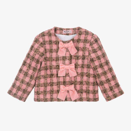 Phi Clothing-Girls Pink Check Tweed Jacket | Childrensalon Outlet