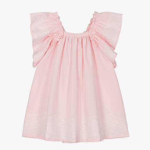 Phi Clothing-Girls Pink Cotton Flutter Lace Dress | Childrensalon Outlet