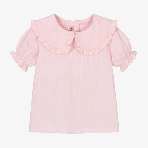 Phi Clothing-Girls Pink Cotton Frill Collar Blouse | Childrensalon Outlet