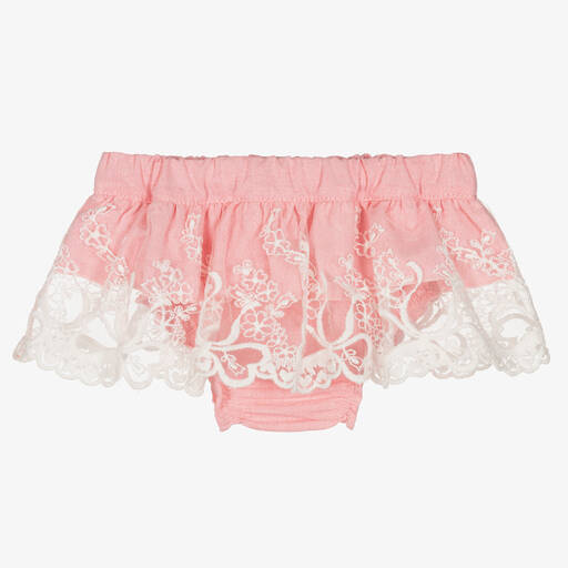 Phi Clothing-Short rose en coton à froufrous | Childrensalon Outlet