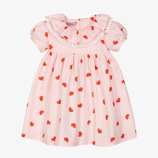 Phi Clothing-فستان قطن بوبلين لون زهري بطبعة قلوب | Childrensalon Outlet