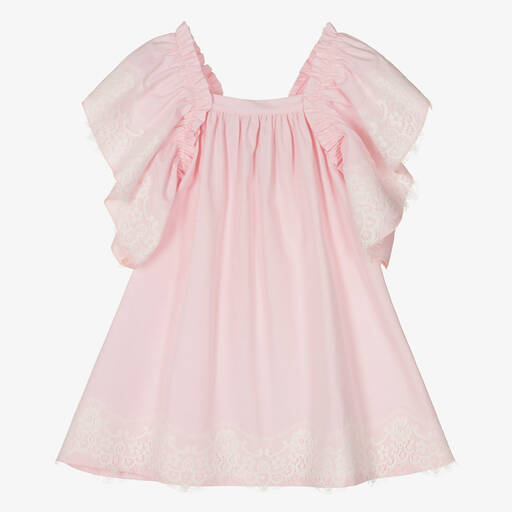Phi Clothing-Girls Pink Cotton & Lace Dress | Childrensalon Outlet