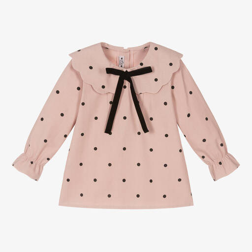 Phi Clothing-Girls Pink Cotton Polka Dot Blouse | Childrensalon Outlet