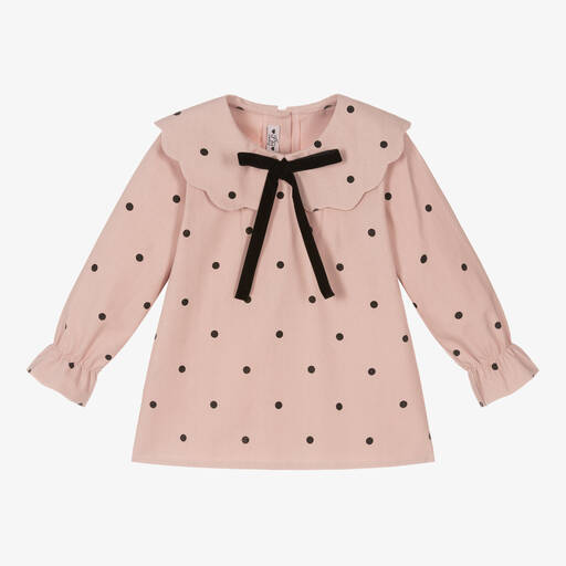 Phi Clothing-Chemisier rose en coton à pois | Childrensalon Outlet