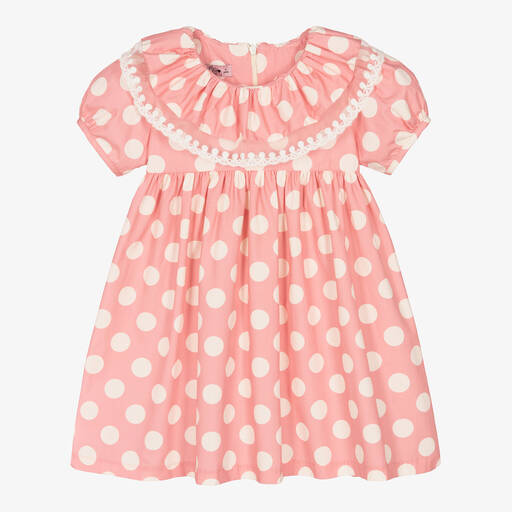 Phi Clothing-Girls Pink Cotton Polka Dot Dress | Childrensalon Outlet