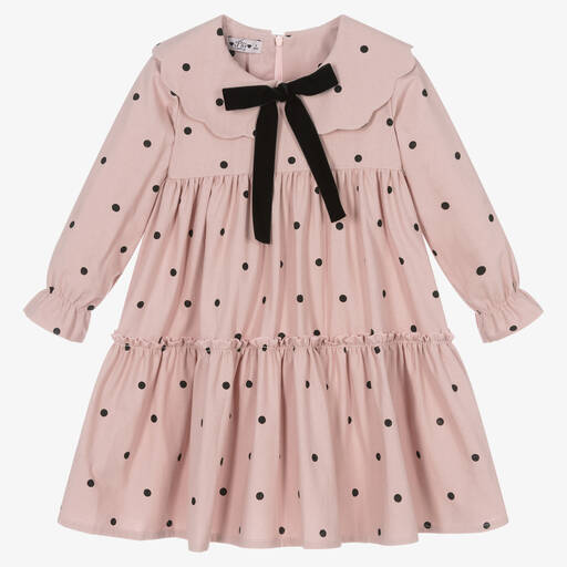 Phi Clothing-Girls Pink Cotton Polka Dot Dress | Childrensalon Outlet