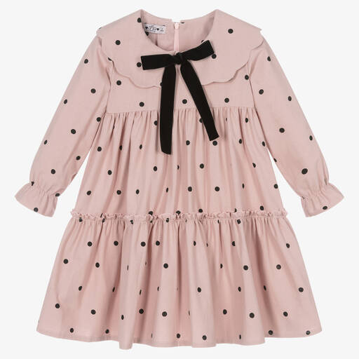 Phi Clothing-Розовое хлопковое платье в горошек | Childrensalon Outlet