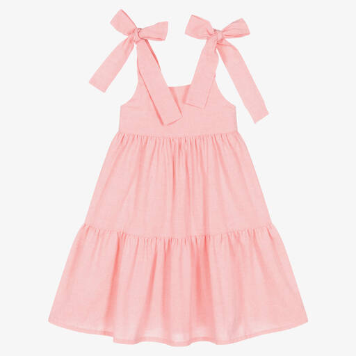 Phi Clothing-Girls Pink Cotton Tiered Dress | Childrensalon Outlet