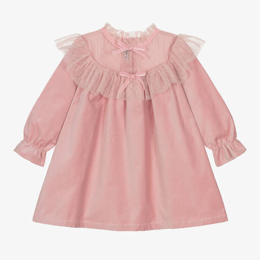 Phi Clothing-Rosa Baumwollsamtkleid für Mädchen | Childrensalon Outlet