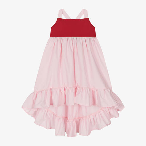 Phi Clothing-فستان قطن بوبلين لون زهري فاتح وأحمر | Childrensalon Outlet