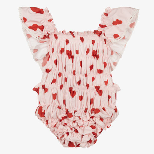Phi Clothing-Barboteuse rose cœurs rouges fille | Childrensalon Outlet
