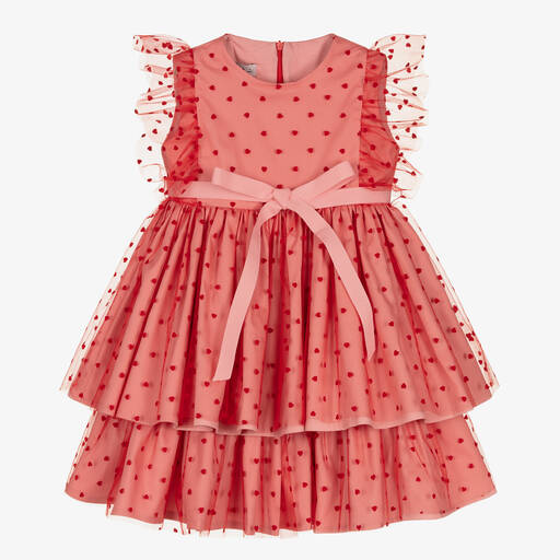 Phi Clothing-Tüllkleid mit Herzen in Rosa & Rot | Childrensalon Outlet