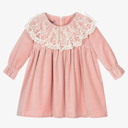 Phi Clothing-Girls Pink Velvet & Lace Dress | Childrensalon Outlet