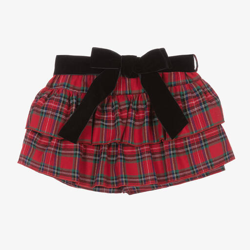 Phi Clothing-شورت سكورت قطن تويل تارتان لون أحمر للبنات | Childrensalon Outlet
