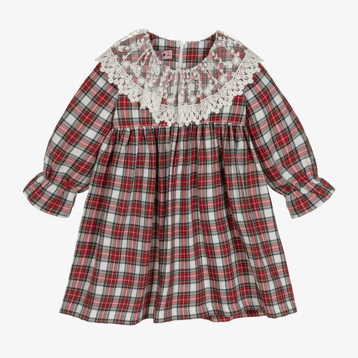 Phi Clothing-فستان قطن تويل تارتان لون أحمر | Childrensalon Outlet