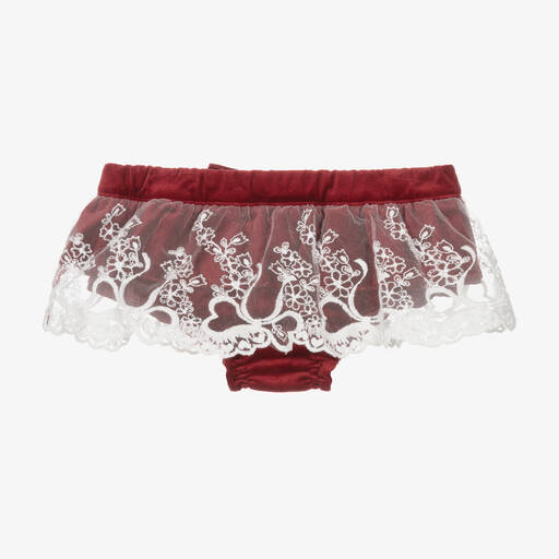Phi Clothing-Girls Red Velvet & Lace Bloomer Shorts | Childrensalon Outlet