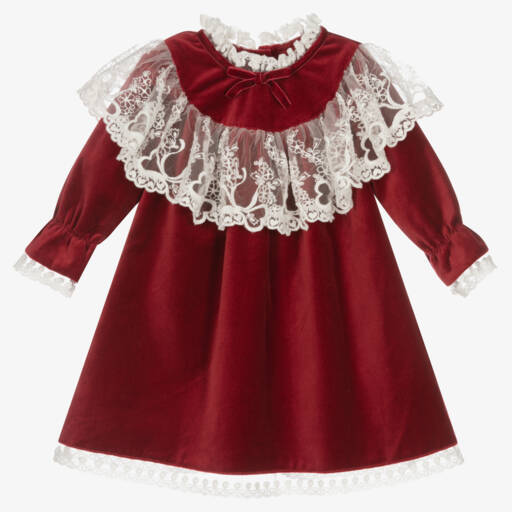 Phi Clothing-Girls Red Velvet & Lace Dress | Childrensalon Outlet