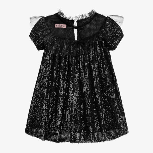Phi Clothing-فستان تول مزين بترتر لون أسود | Childrensalon Outlet