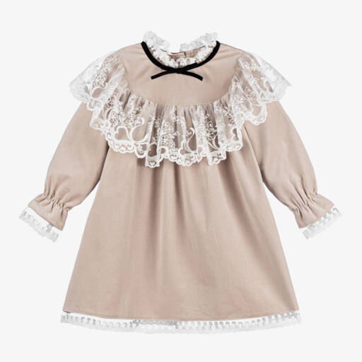 Phi Clothing-فستان قطن مخمل لون بيج | Childrensalon Outlet