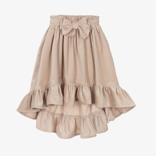 Phi Clothing-تنورة بكشكش قطيفة لون بيج | Childrensalon Outlet