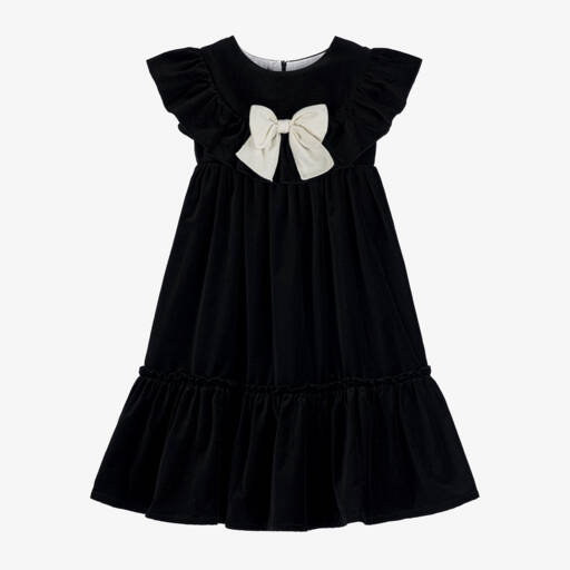 Phi Clothing-فستان بفيونكة قطيفة لون أسود | Childrensalon Outlet