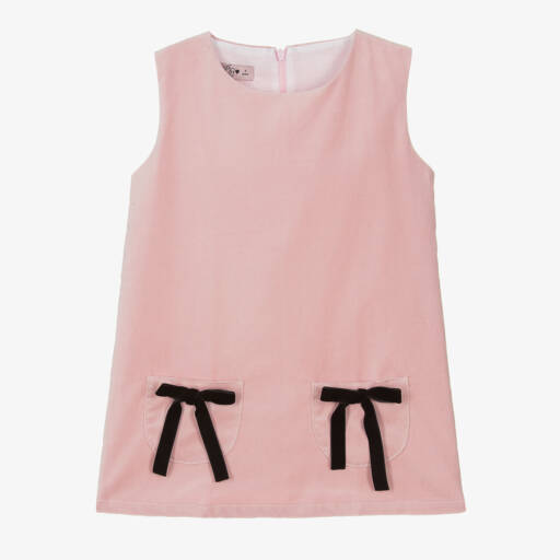 Phi Clothing-Girls Velvet Pink Bow Dress | Childrensalon Outlet