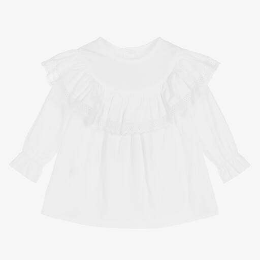 Phi Clothing-بلوز قطن بوبلين لون أبيض للبنات | Childrensalon Outlet