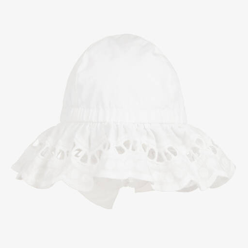 Phi Clothing-Girls White Cotton Broderie Anglaise Hat | Childrensalon Outlet
