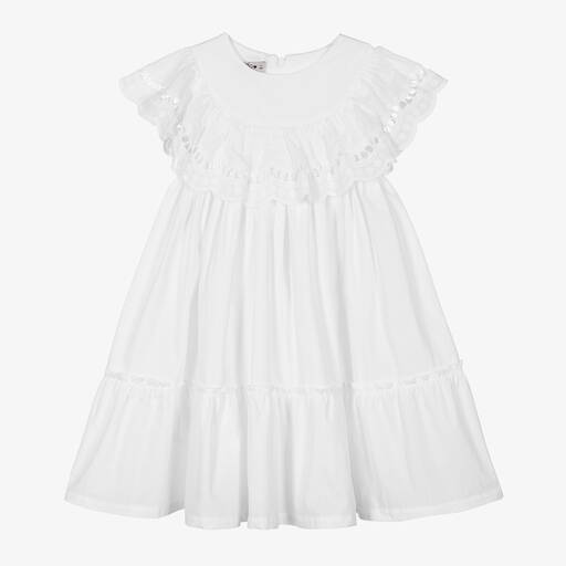 Phi Clothing-Girls White Cotton Cutwork Dress | Childrensalon Outlet