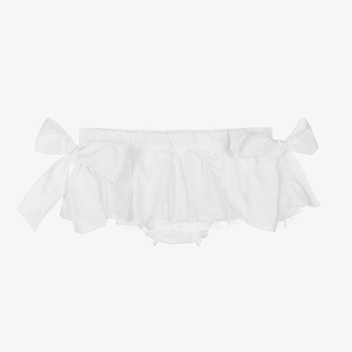Phi Clothing-شورت بلومرز قطن لون أبيض مزين بكشكش دانتيل | Childrensalon Outlet