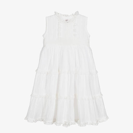 Phi Clothing-Белое хлопковое платье с кружевной отделкой | Childrensalon Outlet