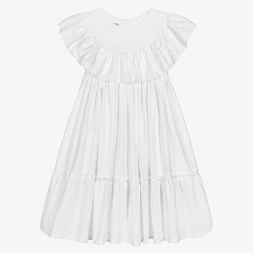 Phi Clothing-Girls White Cotton Lace Ruffle Dress | Childrensalon Outlet