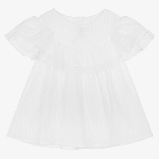 Phi Clothing-Girls White Cotton Plumeti Blouse | Childrensalon Outlet