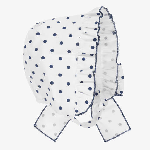 Phi Clothing-Girls White Cotton Polka Dot Bonnet | Childrensalon Outlet