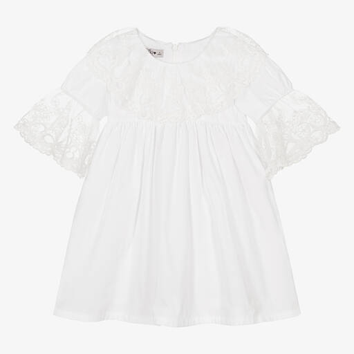 Phi Clothing-Girls White Cotton Poplin Dress | Childrensalon Outlet
