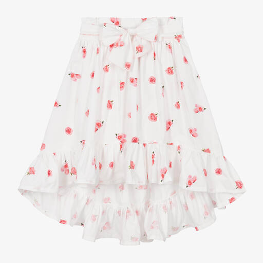 Phi Clothing-تنورة قطن لون أبيض بطبعة ورود | Childrensalon Outlet