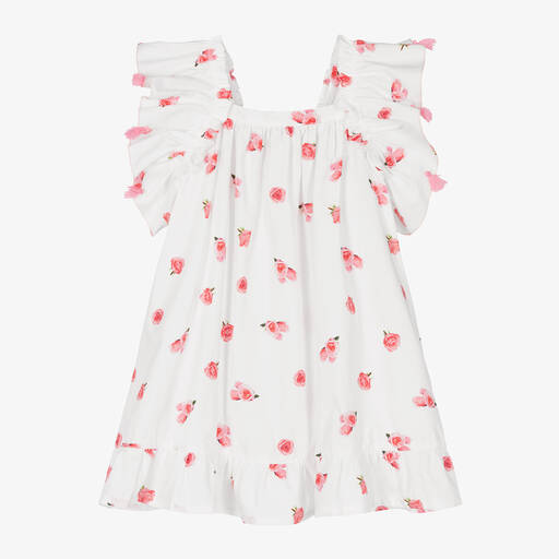 Phi Clothing-Girls White Floral Cotton Dress | Childrensalon Outlet