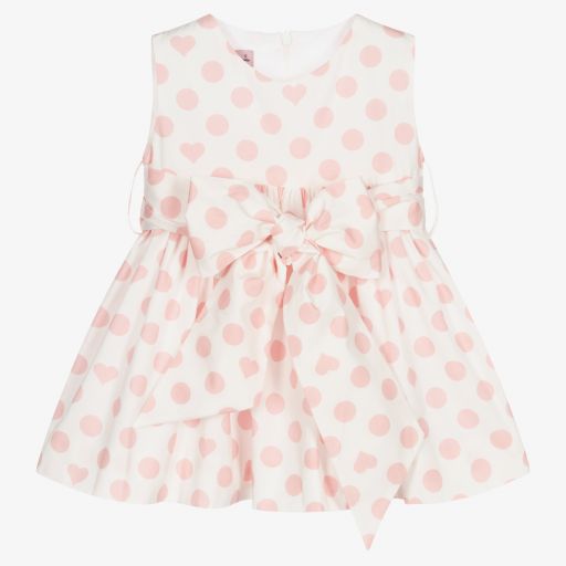 Phi Clothing-Белое платье в розовый горох для девочек | Childrensalon Outlet