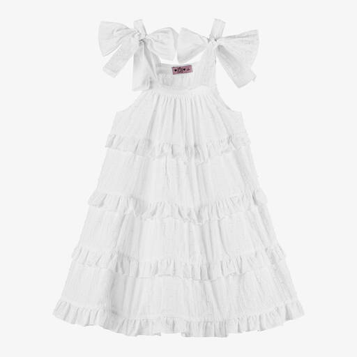 Phi Clothing-فستان قطن بطبقات لون أبيض | Childrensalon Outlet