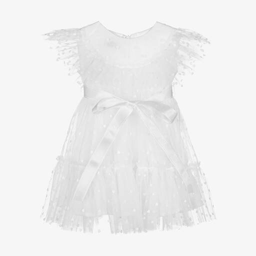 Phi Clothing-Girls White Tulle Ruffle Dress | Childrensalon Outlet