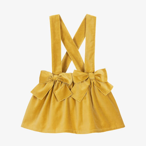 Phi Clothing-Girls Yellow Cotton Velvet Bow Skirt | Childrensalon Outlet