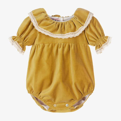 Phi Clothing-Girls Yellow Cotton Velvet Ruffle Shortie | Childrensalon Outlet